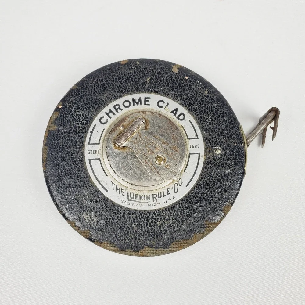 Vintage Lufkin Rule Co. Chrome Clad Leader 50 Foot Steel Tape Measure WORKING